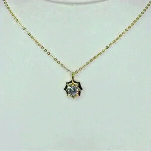 18K Gold & Sterling Silver Necklace With Simulated Diamond
